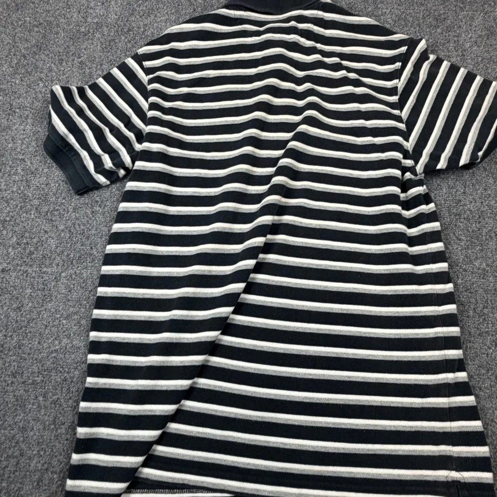 Chaps Ralph Lauren Mens Size L Large Black White Striped Cotton Pique Polo Shirt